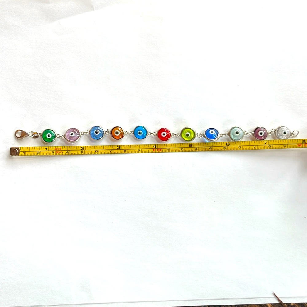 Multi-colored Murano glass evil eye bracelet sterling silver